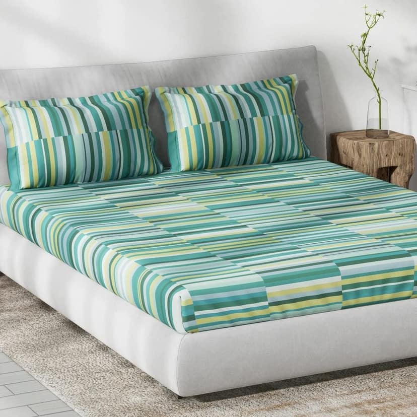 DDECOR - Primary Collection 100% Cotton Geometric Pattern 136TC King Bedsheet |229 CM X 274 CM| Green view 2