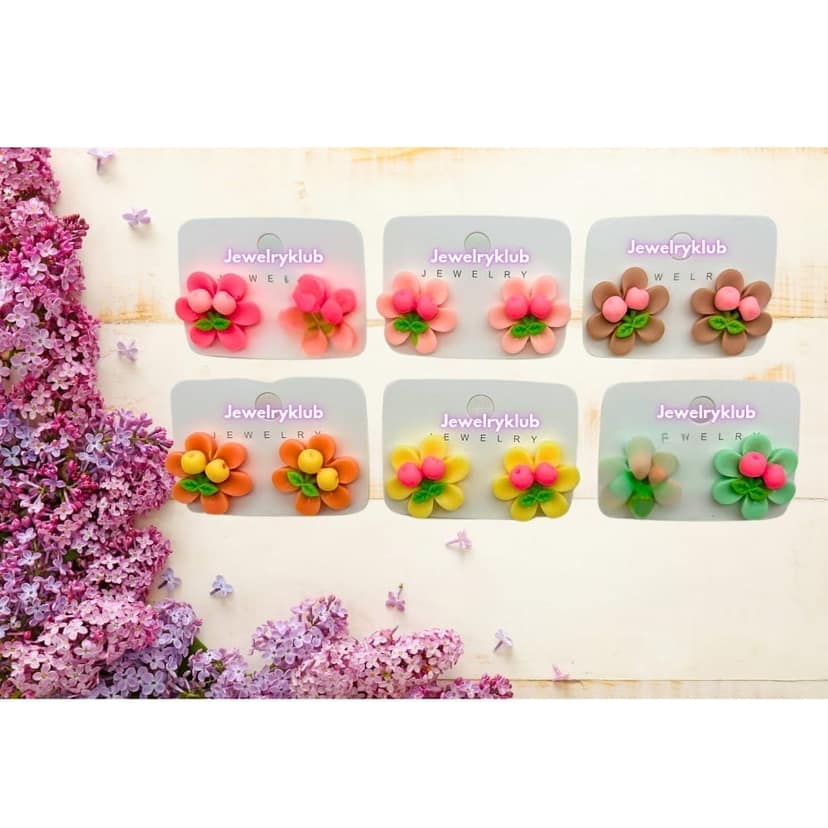 Jewelryklub 6 Pairs Colourful Cherry Flower Earrings Everyday Accessories Fashion Jewellery For Women & Girls view 3