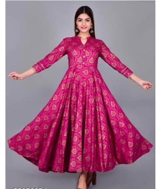 SHREE JEE FABRICS Pack of 1 Rayon Printed Anarkali Women's Kurti - ( Magenta )