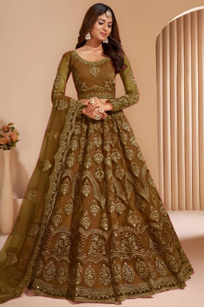 Embroidered Thread Work Semi-Stitched Lehenga | Unstitched Blouse with Inner Fabric | Stitched Dupatta | Traditional Ethnic Wear (Original)