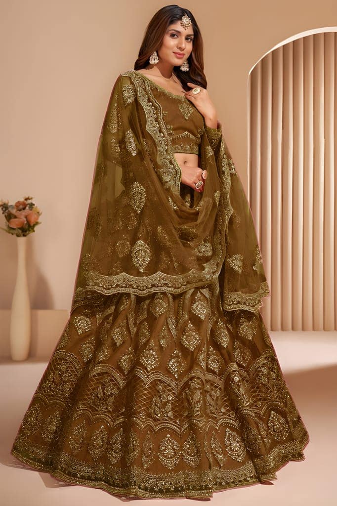 Embroidered Thread Work Semi-Stitched Lehenga | Unstitched Blouse with Inner Fabric | Stitched Dupatta | Traditional Ethnic Wear (Original) view 2
