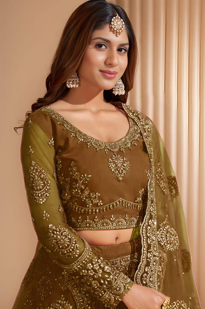 Embroidered Thread Work Semi-Stitched Lehenga | Unstitched Blouse with Inner Fabric | Stitched Dupatta | Traditional Ethnic Wear (Original) view 3