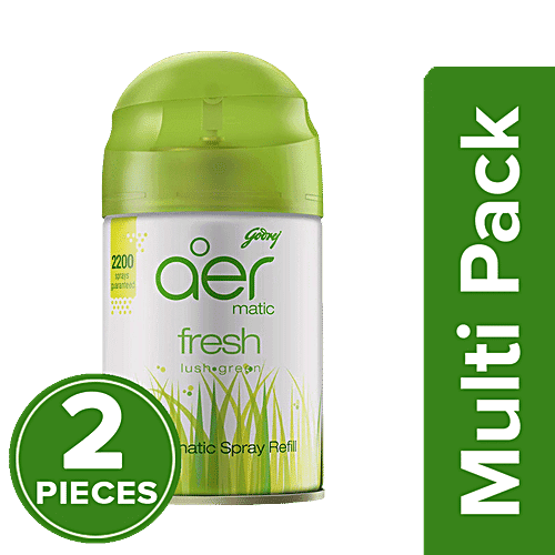 Godrej Aer Matic - Automatic Air Freshener Refill, Fresh Lush Green, 2 x 225 ml Multipack