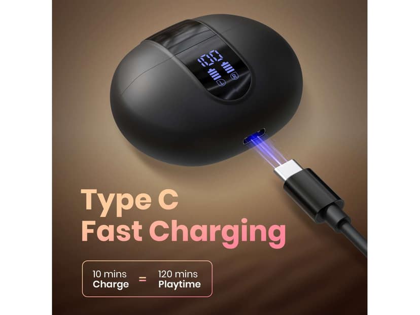 Portronics Twins 29 Upto 30 Hours Playtime, Type C Fast Charging, Digital Display, Touch Control view 4