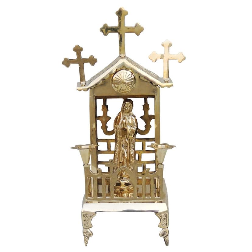 Brass Jesus Christ Church With Candle Stand ? Handcrafted Altar Accessory For Home & Church, Height : 15.5 Inch (ZMAS576 F) view 2