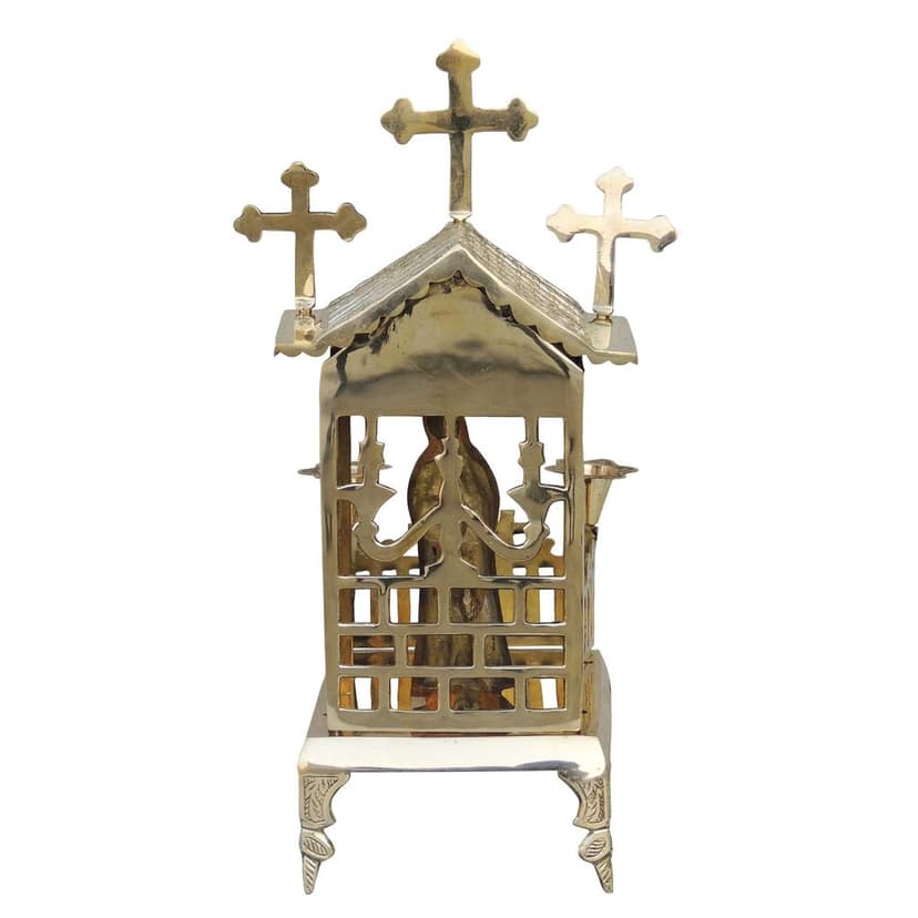 Brass Jesus Christ Church With Candle Stand ? Handcrafted Altar Accessory For Home & Church, Height : 15.5 Inch (ZMAS576 F) view 3