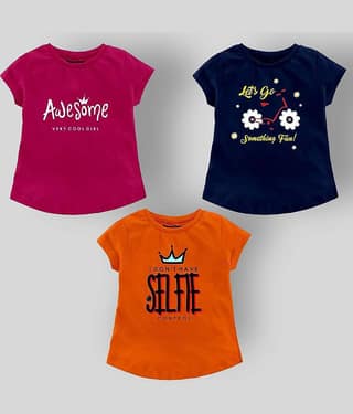 NammaBaby Pack of 3 Girls Cotton Blend T-Shirts ( Multi )