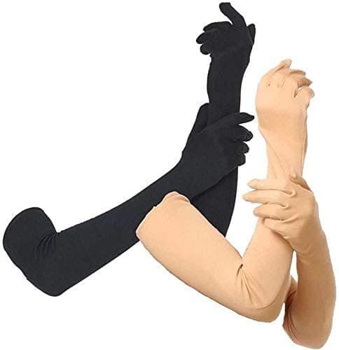 Nawani 2 Pair Cotton Full Hand Gloves Sun Protection Gloves for Women Black & Skin Colour