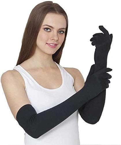 Nawani 2 Pair Cotton Full Hand Gloves Sun Protection Gloves for Women Black & Skin Colour view 2