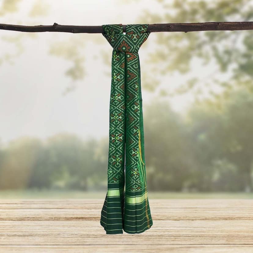 Garvi Gurjari (A Gujarat Govt Enterprise Green Shaded Handloom Single Ikat Patola Silk Stole (GGCSIPSS19) view 3