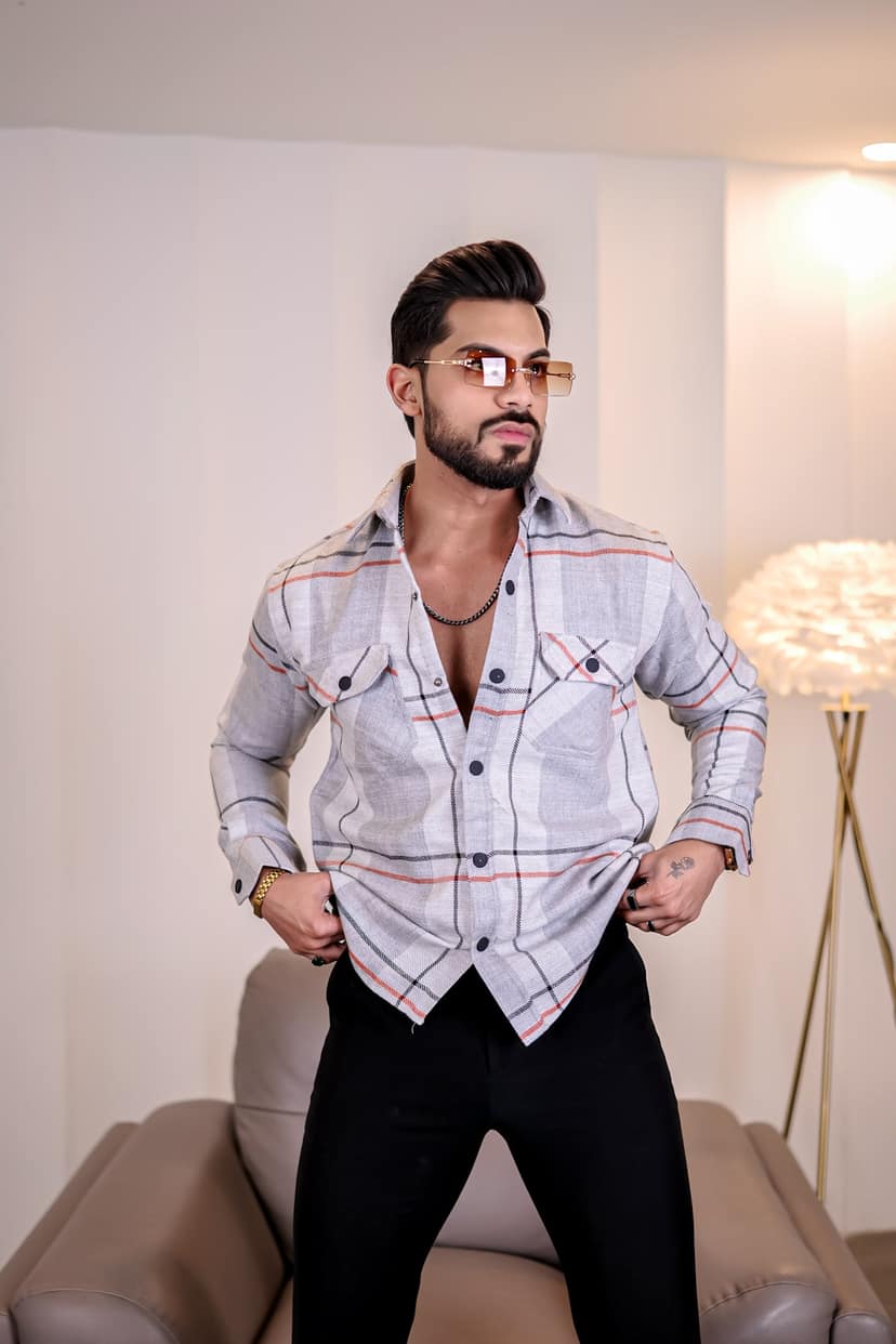 Grey Semi-Winter Checkered Shirt view 2