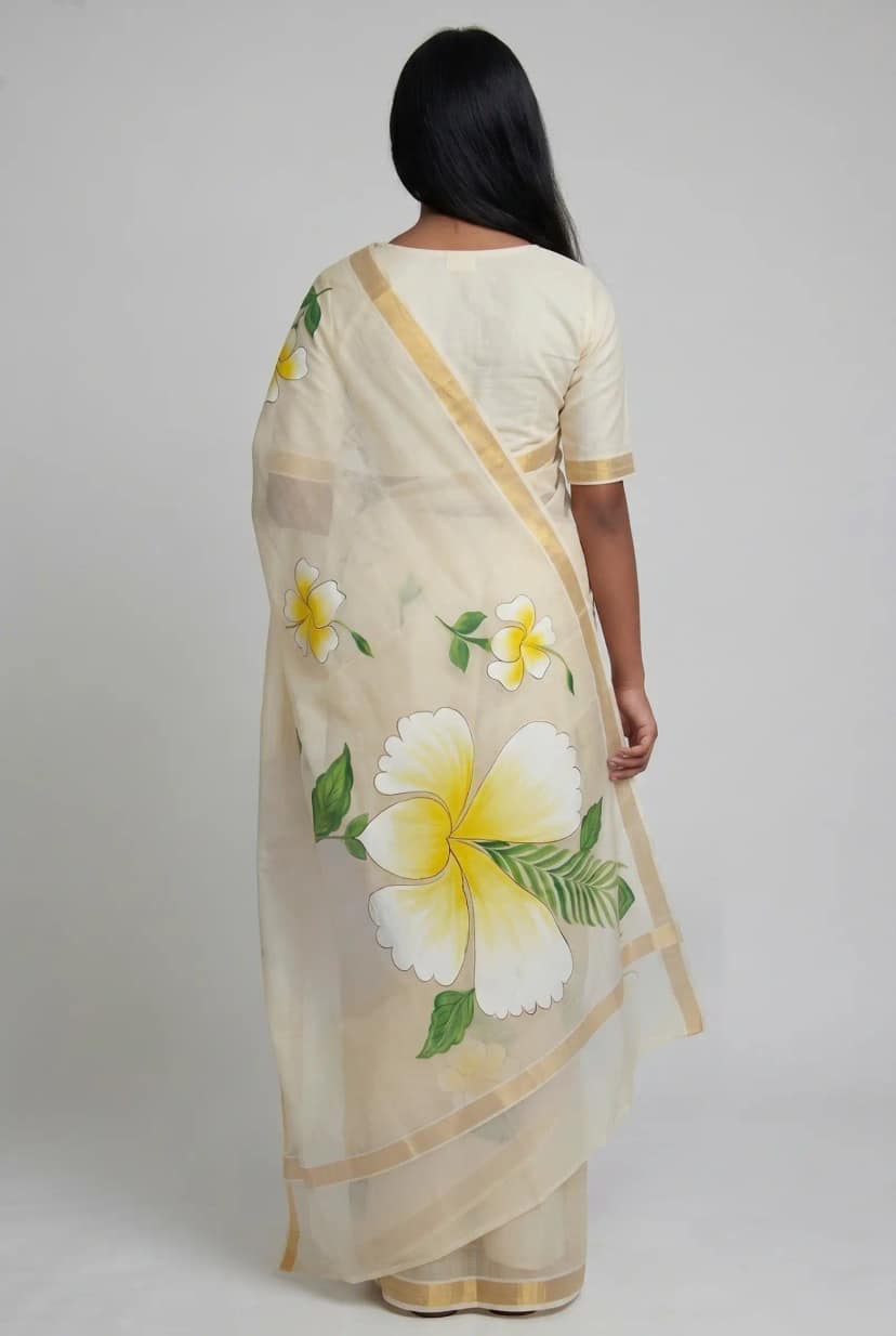 Handwoven Kota Doria Silk Saree in Ivory with Golden Woven Border view 4