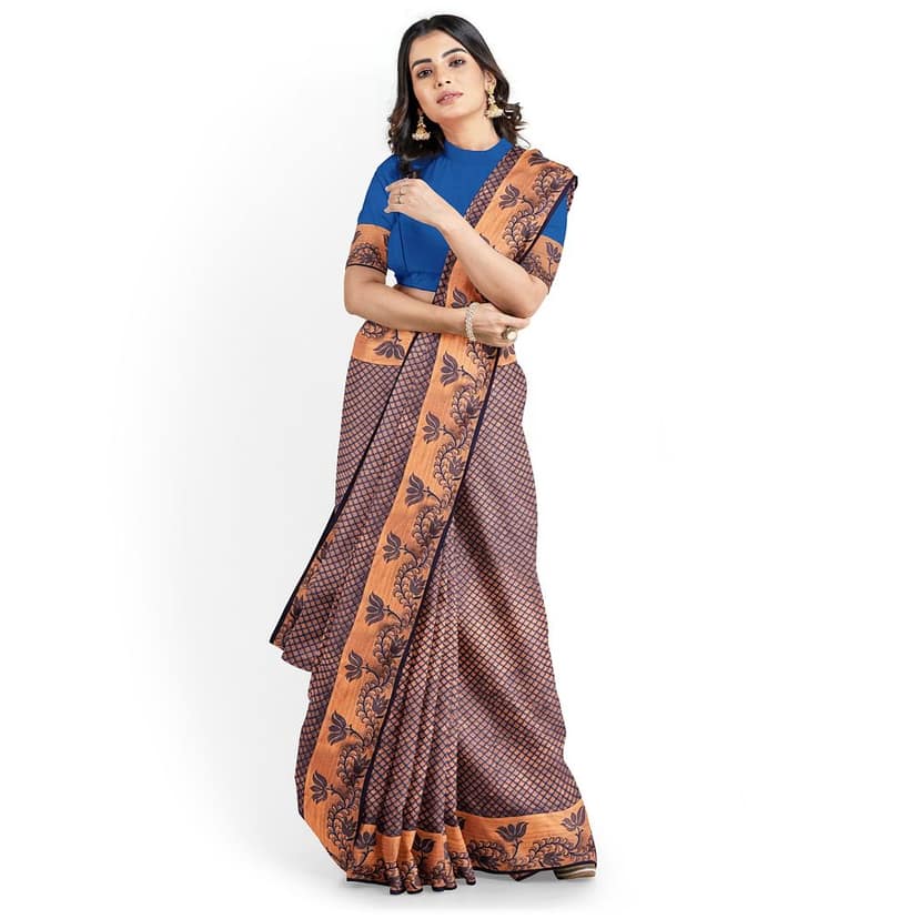 Blue Color Double Shaded Zari Woven Saree with Unstitched Blouse view 2