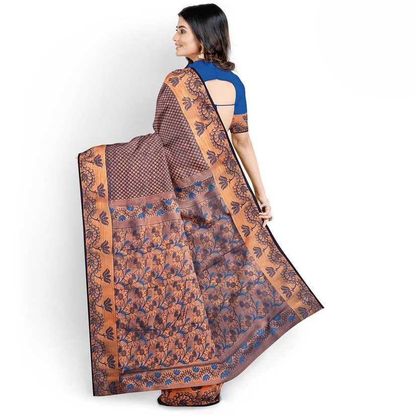 Blue Color Double Shaded Zari Woven Saree with Unstitched Blouse view 3