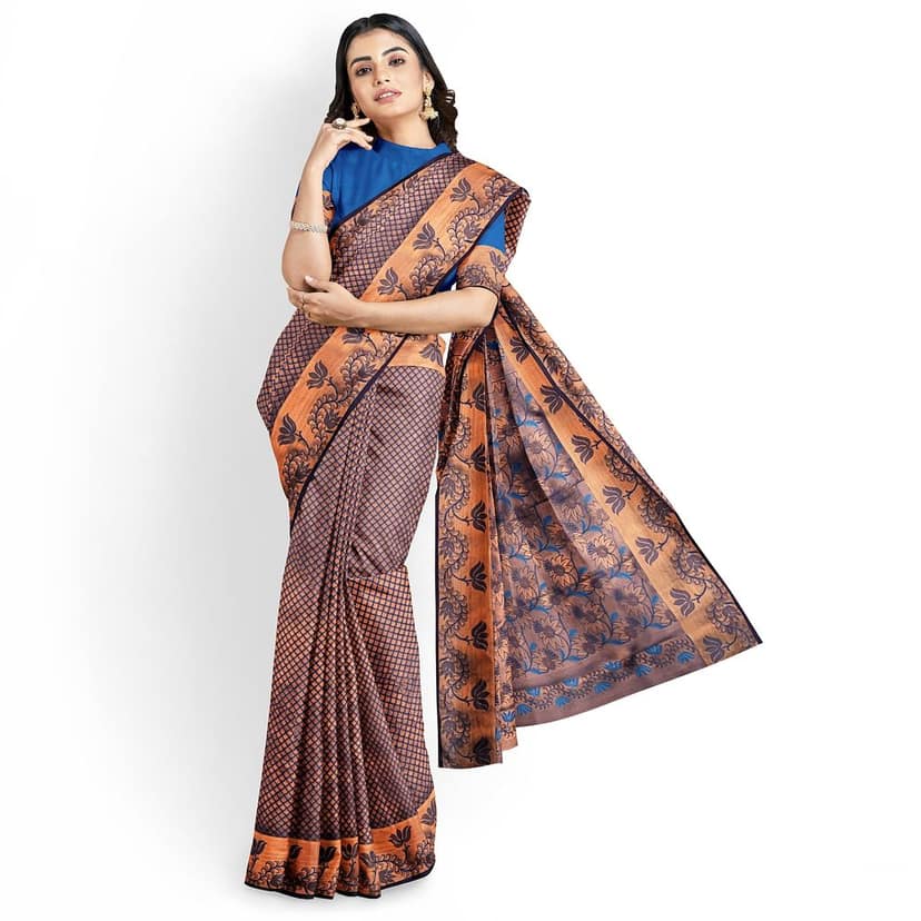 Blue Color Double Shaded Zari Woven Saree with Unstitched Blouse view 4