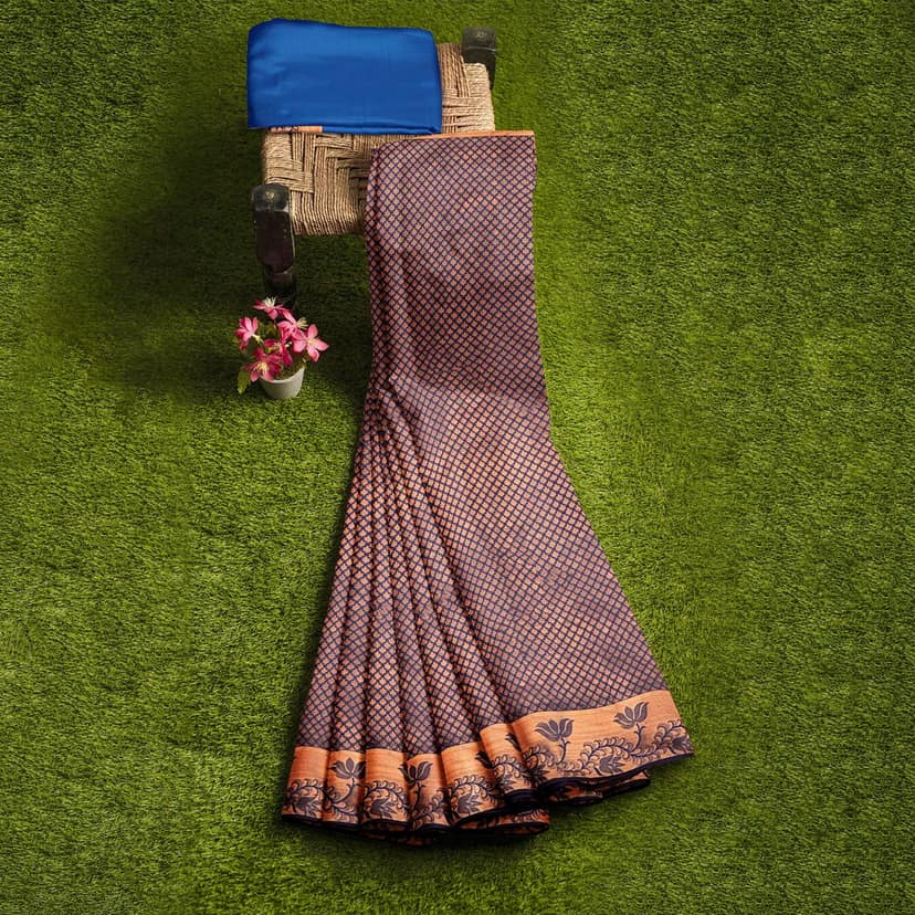 Blue Color Double Shaded Zari Woven Saree with Unstitched Blouse view 5