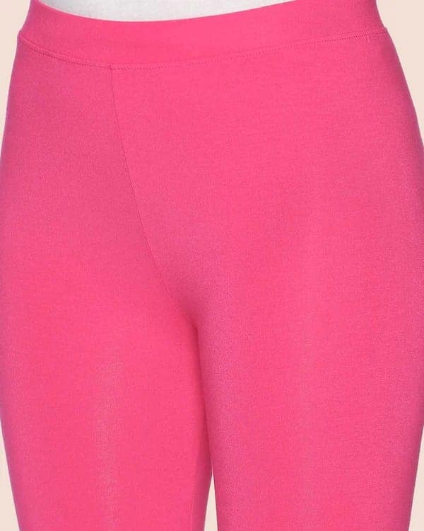 CHINTLES Women's High Waist Stretchy Cotton Leggings - Hot Pink view 5
