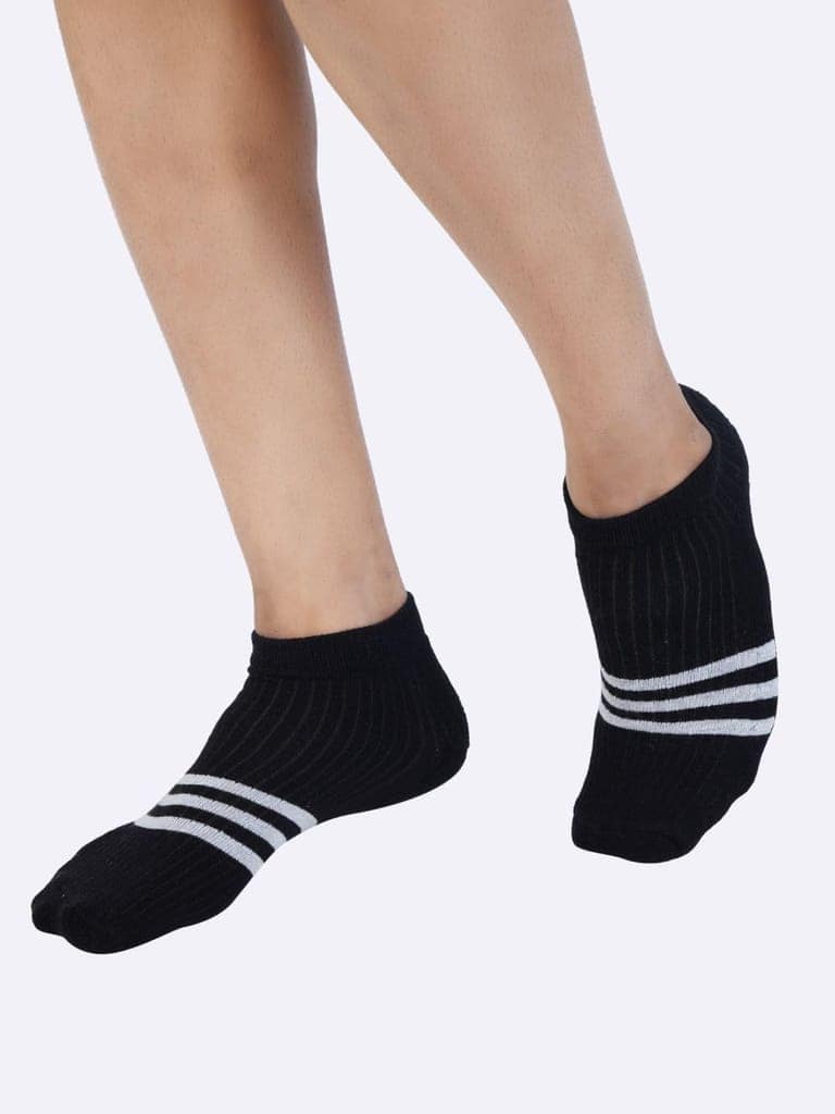 AirGarb Stylish Striped Low Ankle Cotton Socks for Men and Women: Comfortable Cushioning & Breathable Design Pack of 5 - LST5BL (Free Size) Black view 2