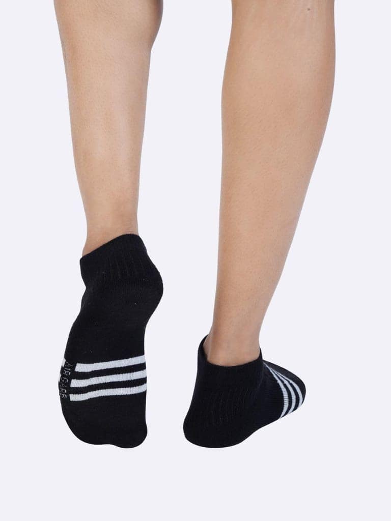 AirGarb Stylish Striped Low Ankle Cotton Socks for Men and Women: Comfortable Cushioning & Breathable Design Pack of 5 - LST5BL (Free Size) Black view 4