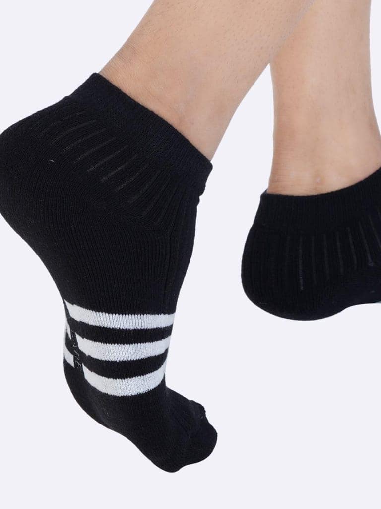 AirGarb Stylish Striped Low Ankle Cotton Socks for Men and Women: Comfortable Cushioning & Breathable Design Pack of 5 - LST5BL (Free Size) Black view 6