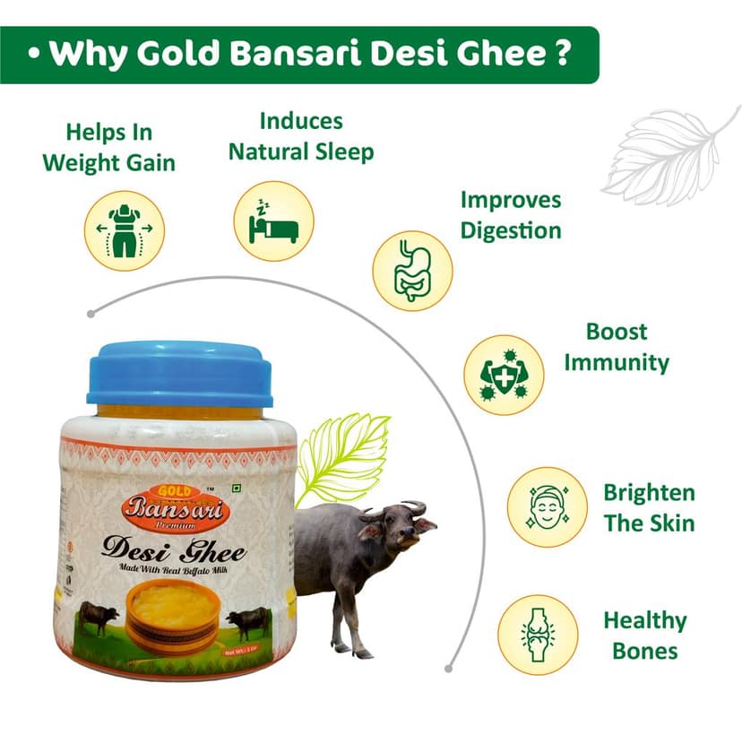 Gold Bansari Premium Pure Desi buffalo Ghee Better Digestion&Immunity 1 Litre (Pack Of 2) view 4