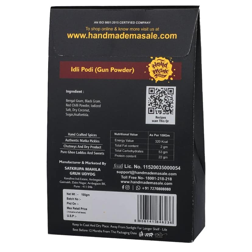 Handmade Masale Idli Podi (Gun Powder) - 100% Natural & Authentic South Indian Spice Blend for Idlis, Dosas, Uttapams & More view 3