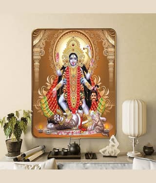 SAF Maa Kali Wall Painting | Golden Frame Sparkle Laminated MDF Poster | Powerful Hindu Goddess Art for Home Temple Pooja Room | Kali Mata Spiritual Decorative Wall Frame for Navratri