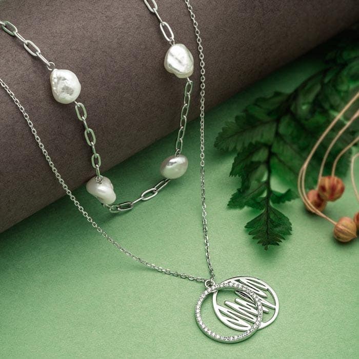Silver Pearly Abstract Necklace view 3