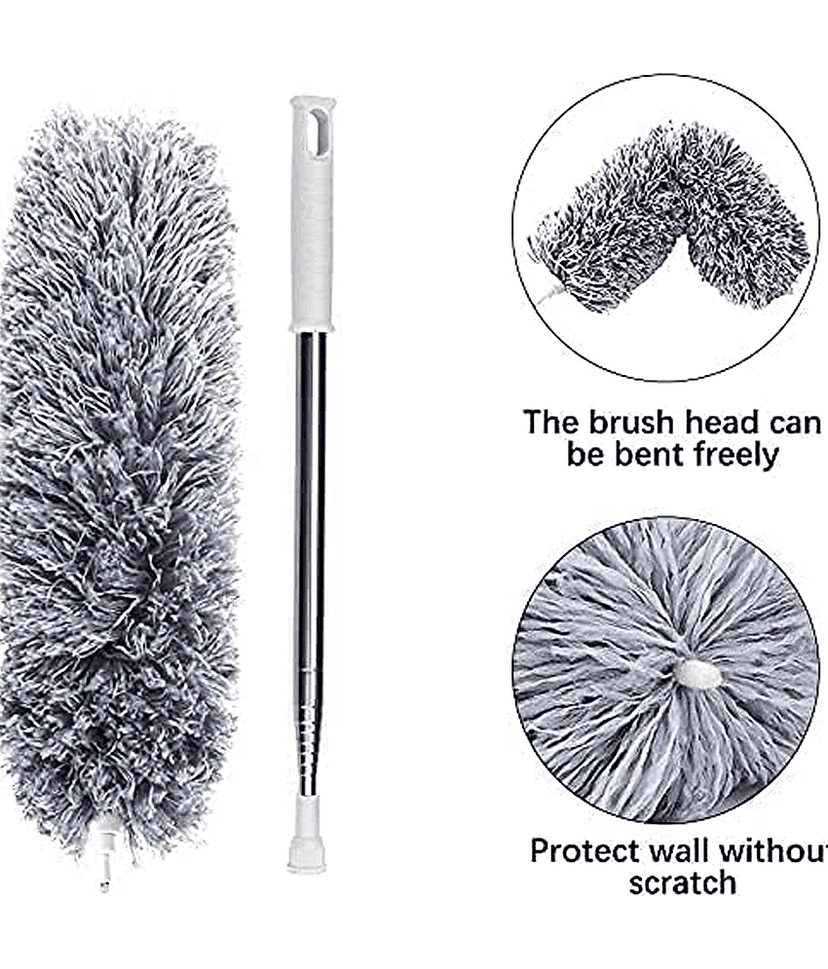 Microfiber Long Feather Duster- Bendable & Detachable Fan Cleaning Duster with 100 inches Expandable Pole Handle, Washable, Stainless Steel Handle for Ceiling, Wall, Window Blinds, Furniture view 4