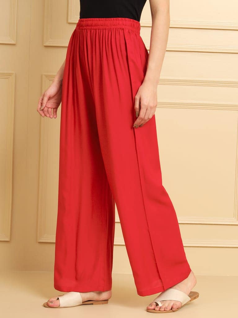 Soft Colors Regular Fit Pocket Palazzo (Magenta) view 5