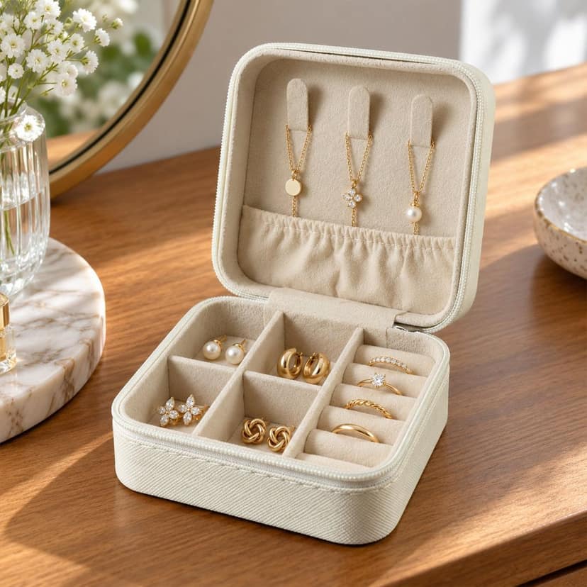 Mini Travel Jewellery Organizer Box with Ring Slots and Zip Closure (1 Pc) view 2