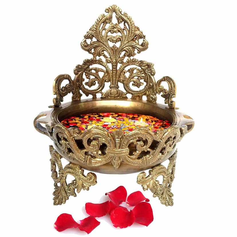 Brass Decorative Flower Urli - Handcrafted Urli Bowl, Diameter : 9 Inch (BSMAS1148 A) view 2