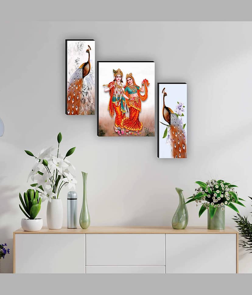 Saf radha krishna with couple peacock modern art MDF Painting Without Frame