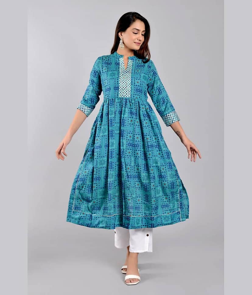 ZAMAISHA - Teal Rayon Women's Straight Kurti ( Pack of 1 )