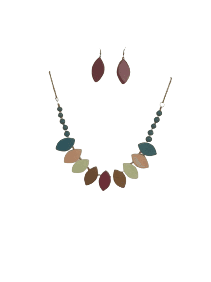 Terracotta Multicolour Leaf Necklace Set view 2
