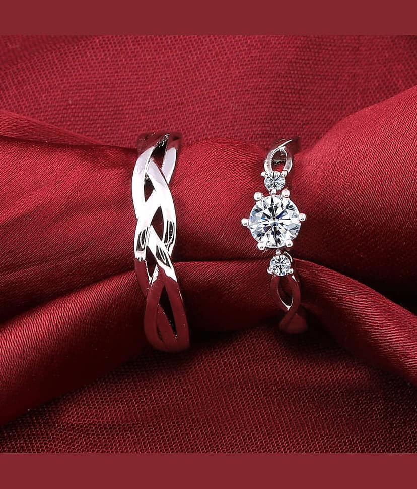 Silverplated Adorable His and Her Adjustable proposal couple ring For Men And Women Jewellery view 2
