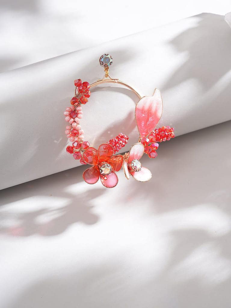Red Enamelled & Beaded Statement Floral Earrings view 6