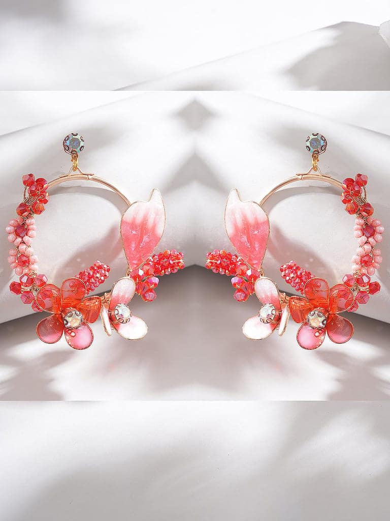 Red Enamelled & Beaded Statement Floral Earrings view 7