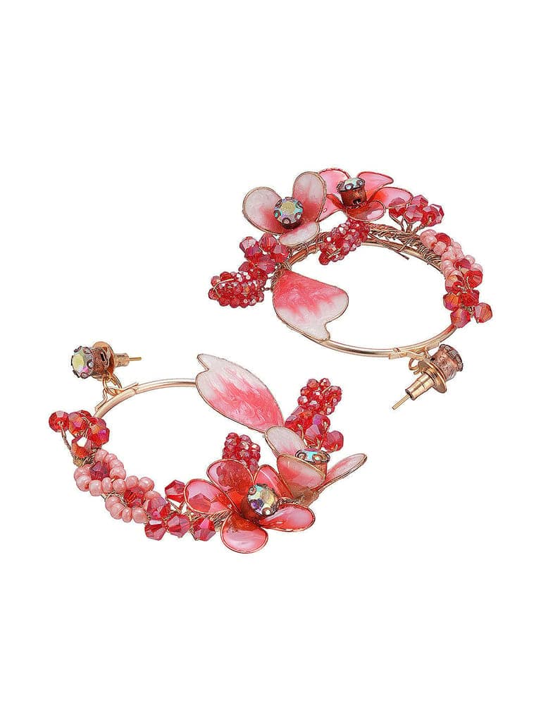 Red Enamelled & Beaded Statement Floral Earrings view 9