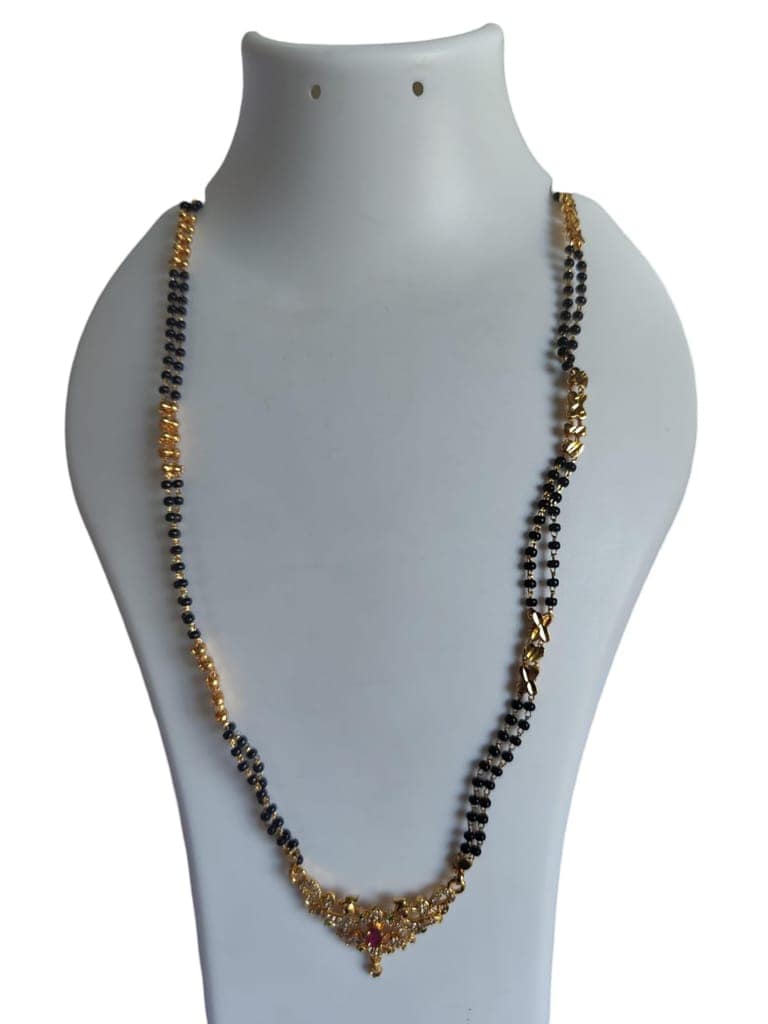 Gold Plated Mangalsutra with Black Beads for Women view 3