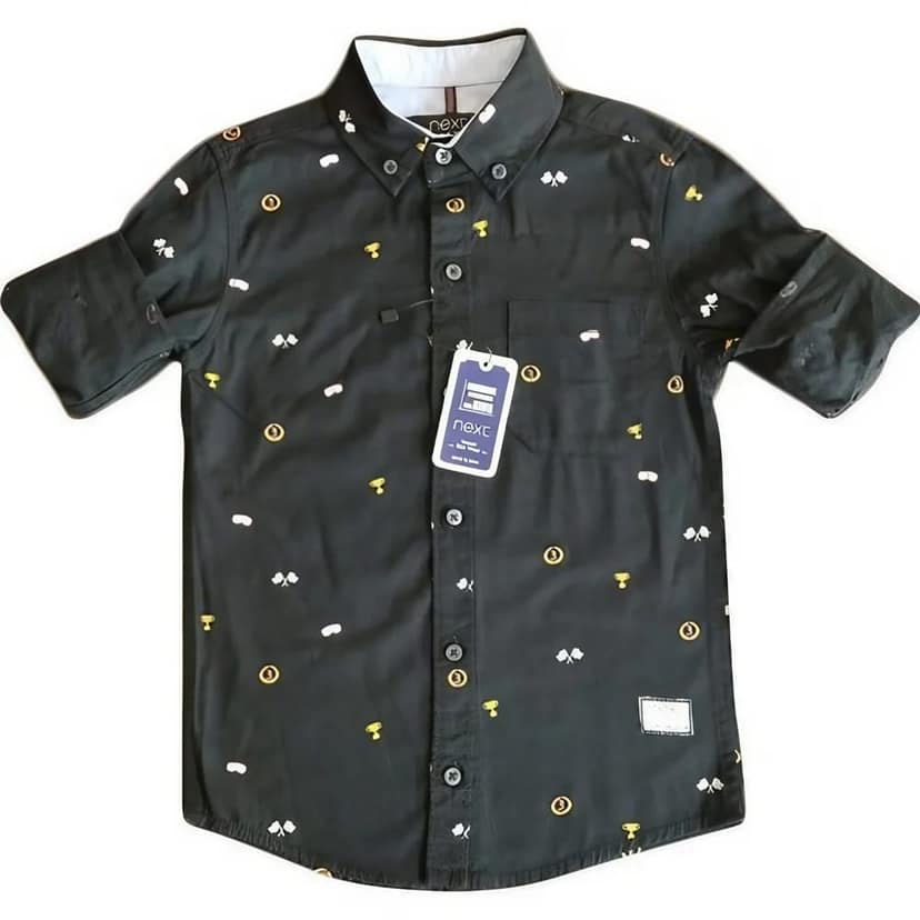 Black Short Sleeve Printed Shirt with Graphic Details