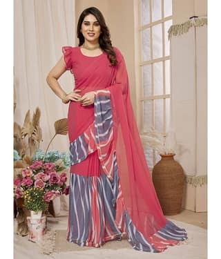 BLEESBURY Georgette Printed Saree With Unstitched Blouse Piece ( Pink )