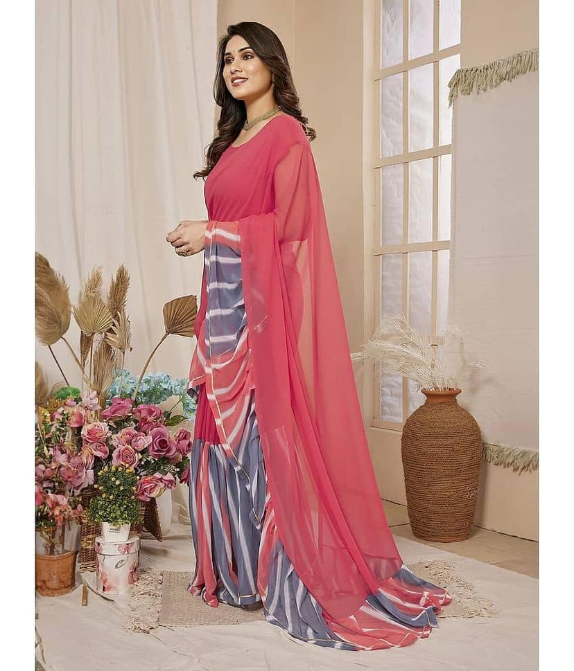 BLEESBURY Georgette Printed Saree With Unstitched Blouse Piece ( Pink ) view 2