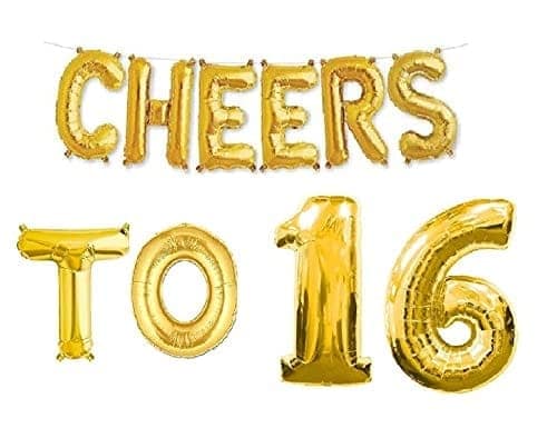 Partyzon Gold Cheers to Birthday Foil Balloon Combo Party Decoration for Anniversary Celebration 16 Inches