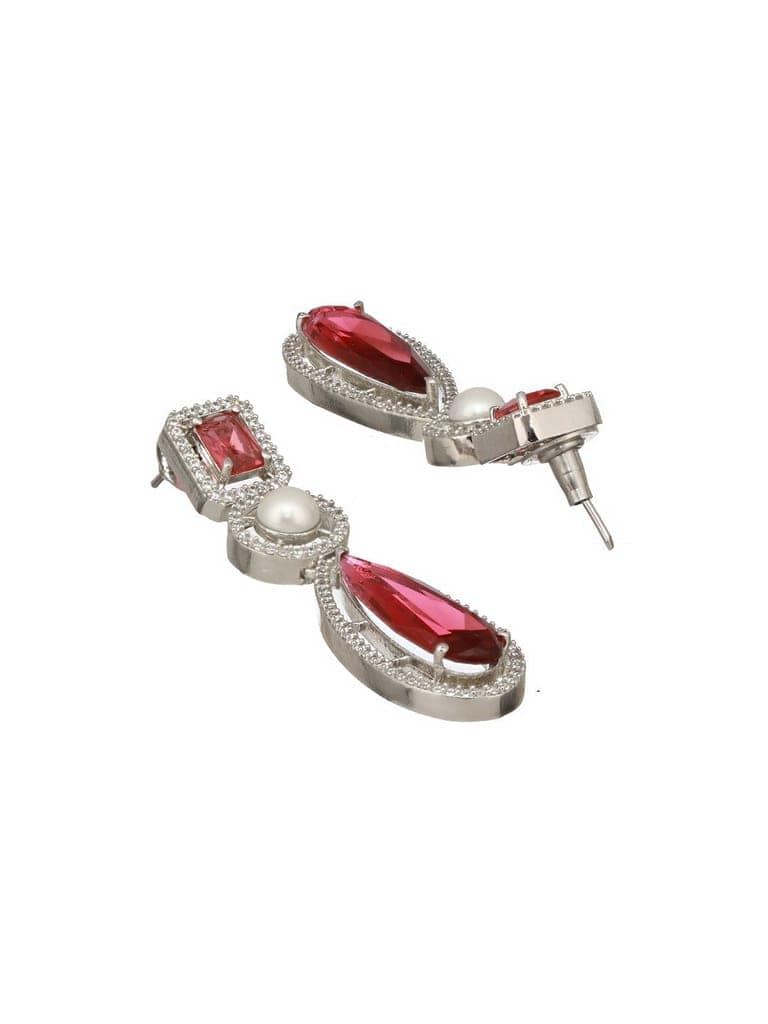 Silver Rhodium Red Zircon Pearl Beaded Designer Necklace Jewellery Set view 7