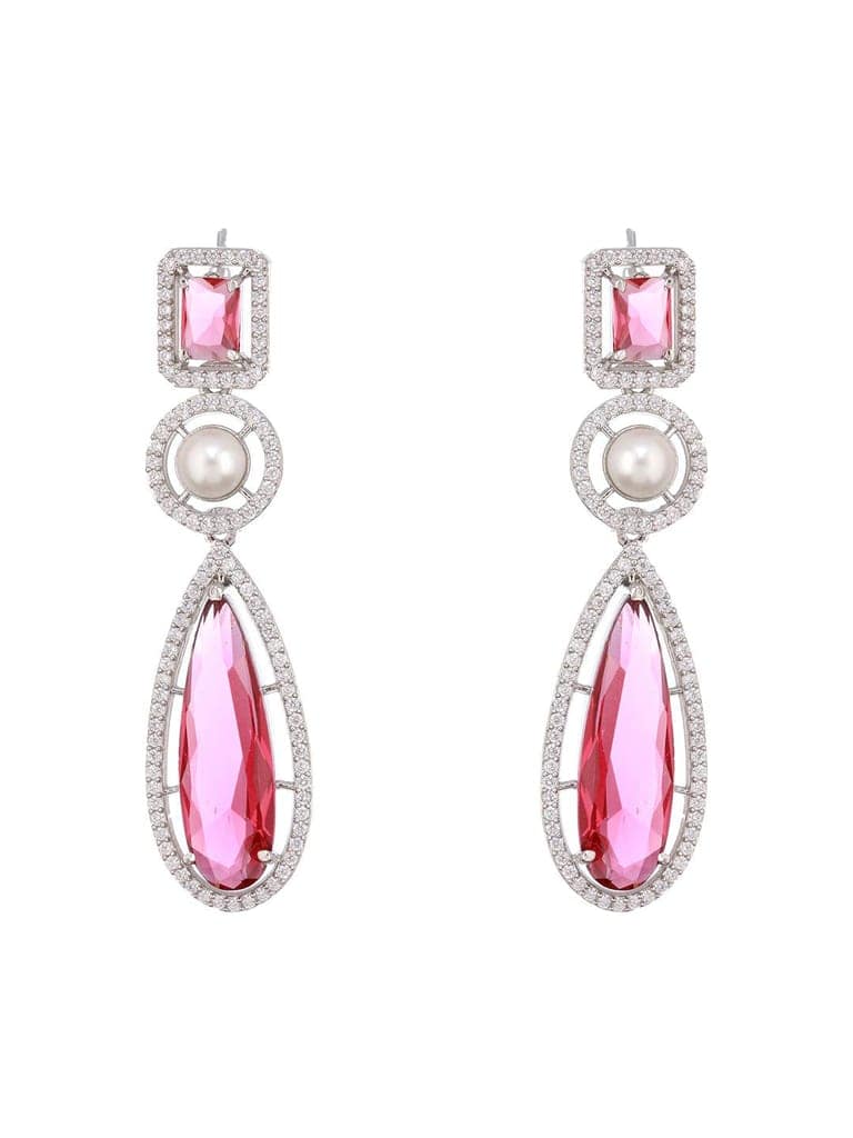 Silver Rhodium Red Zircon Pearl Beaded Designer Necklace Jewellery Set view 8