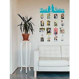 Khush Its Amazing Home Decor Wood Cyne Blue Best Ever Sister Picture Photo Frame for Wall Decor Photos Artworks Prints Multi Pictures Organizer & Hanging Display Frames with Wood Clips