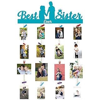 Khush Its Amazing Home Decor Wood Cyne Blue Best Ever Sister Picture Photo Frame for Wall Decor Photos Artworks Prints Multi Pictures Organizer & Hanging Display Frames with Wood Clips view 2