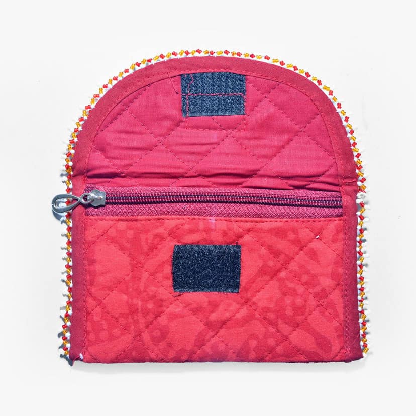 Tribes India Handmade Cotton, Sponge & Bid Work Pink Purse for Women & Girls view 3