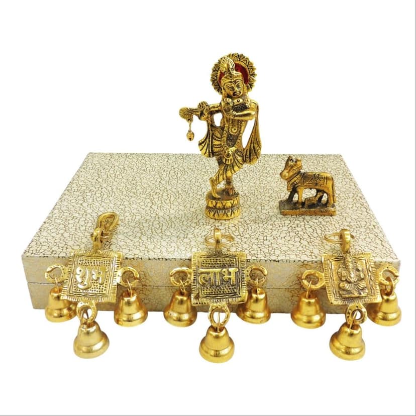 Aluminium Mini Krishna Idol Gift Set for Janmashtami & Spiritual Gift, Height : 5.2 Inch (ASMAS529 G) view 2